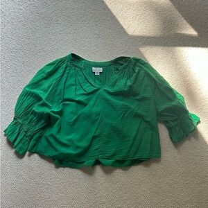 Velvet by Graham & Spencer Green Puff Sleeve Smocked Blouse